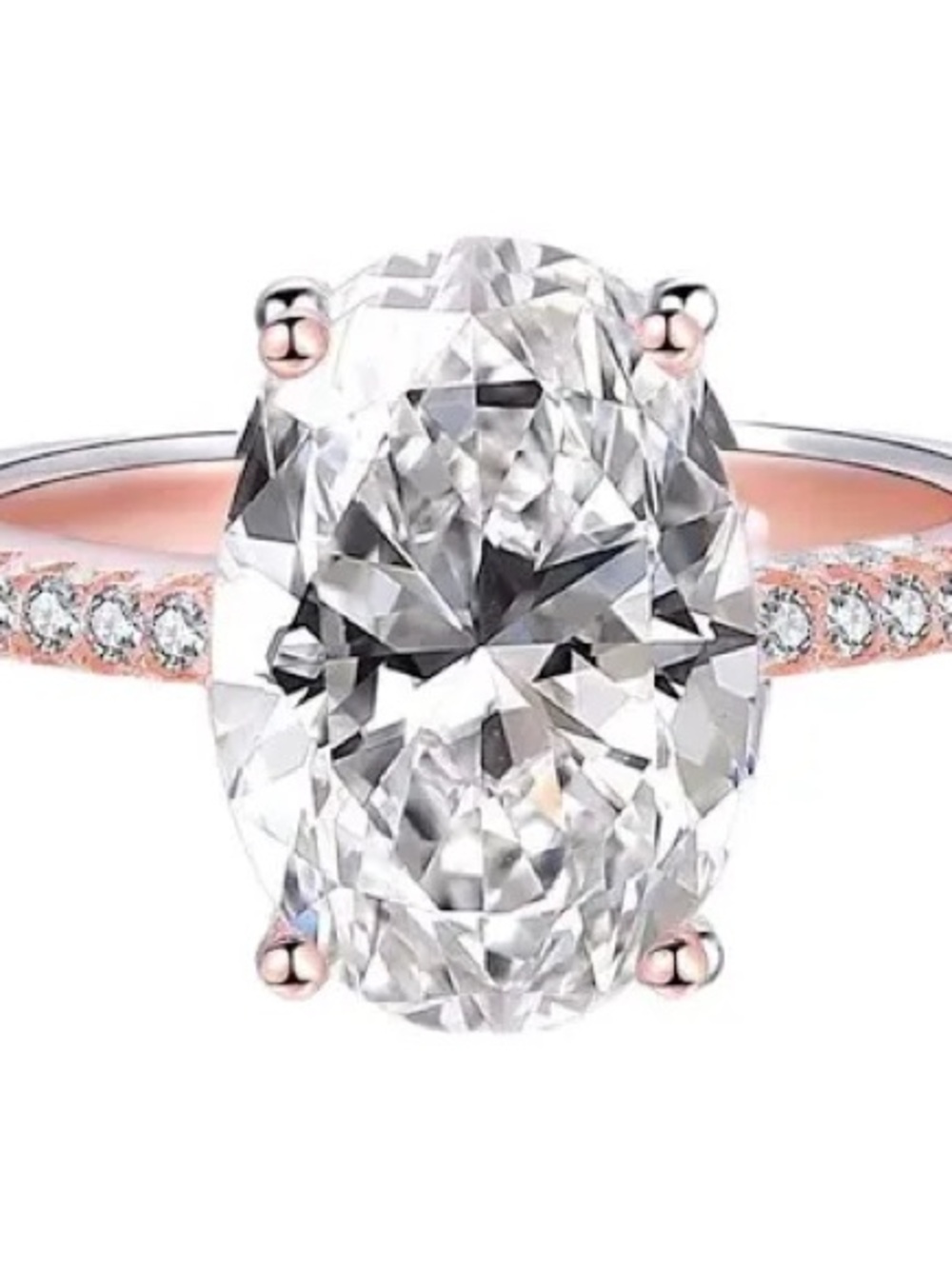 3ct RG Oval Hidden Halo Simulated Solitaire Engagement Ring with Pavé Band